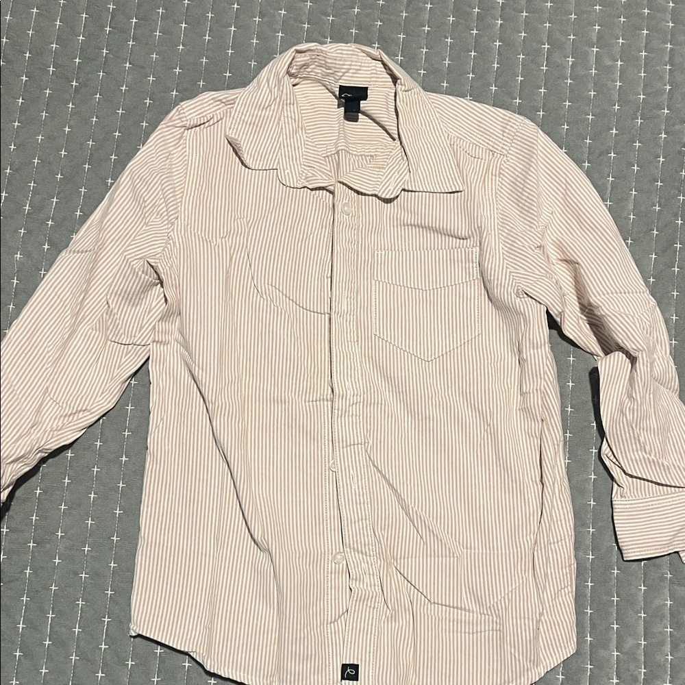 art class tan and white  Striped Button Down Shirt